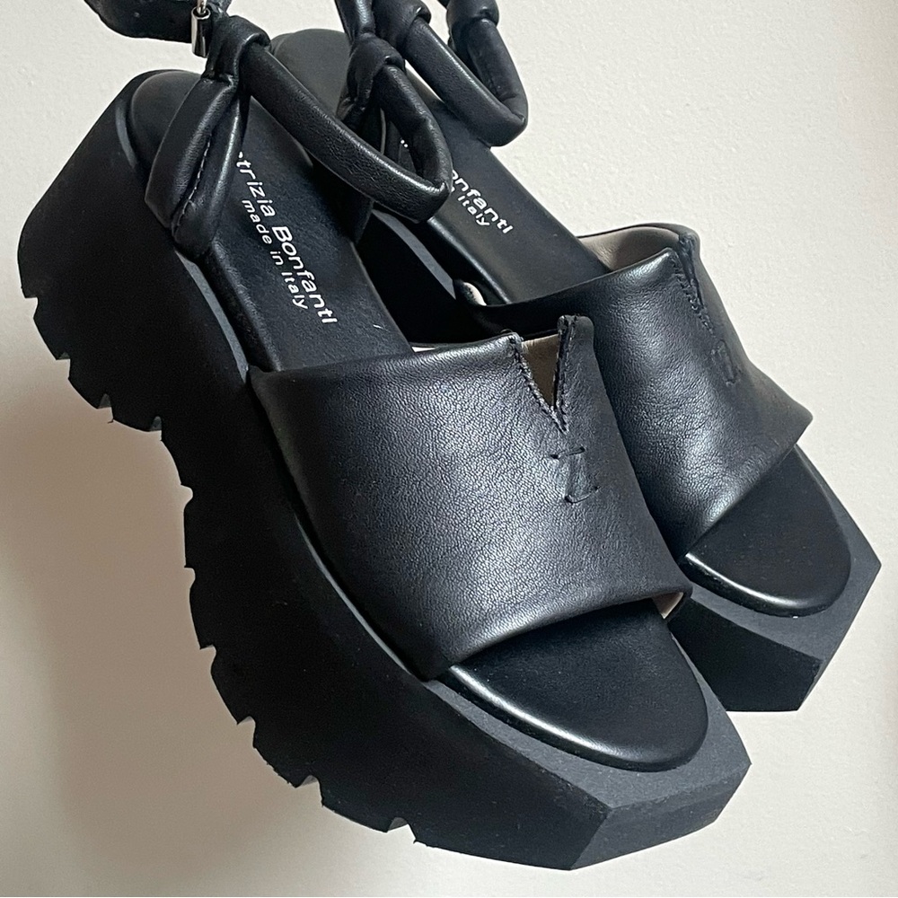 Patrizia Bonfanti Chunky Black Leather Platform Sandals